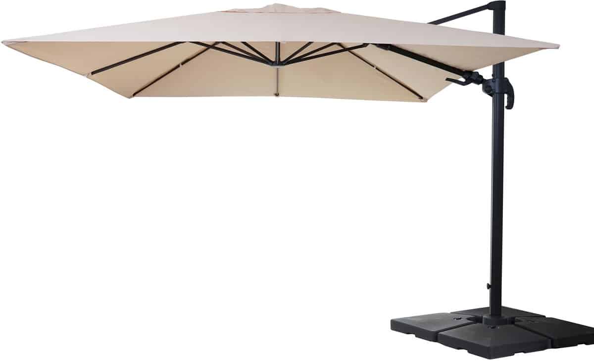 zweefparasol mcw a96, 3x4m (Ø5m) draaibaar, polyester/aluminium 26kg ~ crème met