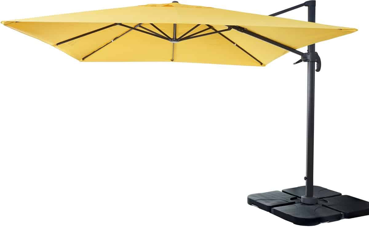 zweefparasol mcw a96, parasol 3x3m (Ø4.24m) polyester aluminium/staal 23kg ~ geel