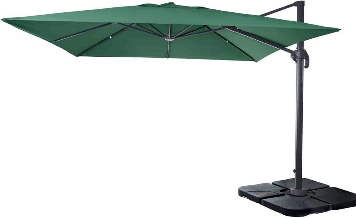 zweefparasol mcw a96, parasol 3x3m (Ø4,24m) polyester aluminium/staal 23kg ~ donkergroen