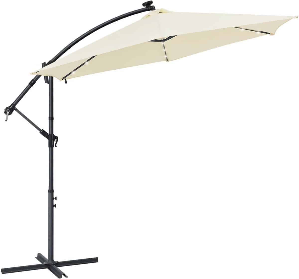 zweefparasol met led verlichting en zonne energie 300 cm, uv