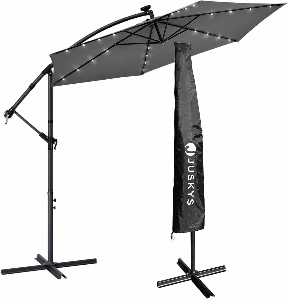 zweefparasol met zonne energie led verlichting en uv bescherming