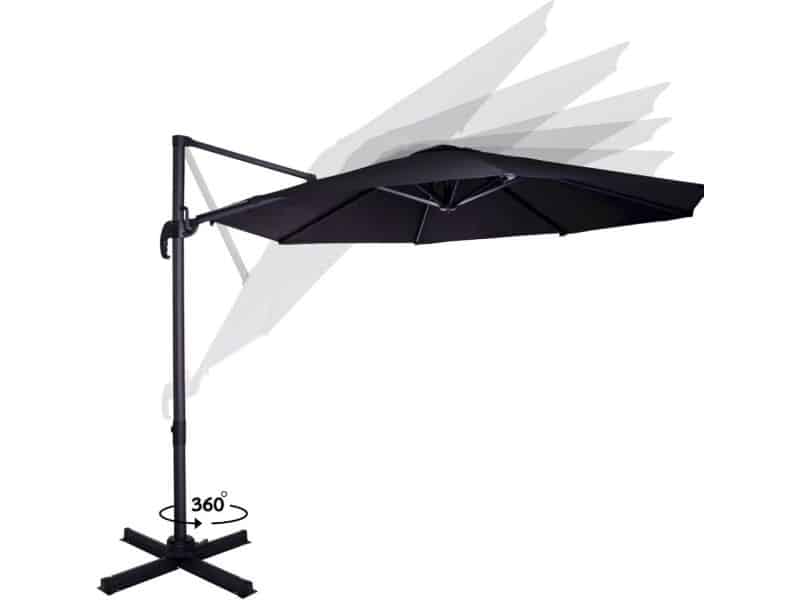 Zweefparasol Ø300cm Antraciet - 360° Draaibaar en Kantelbaar - Inclusief