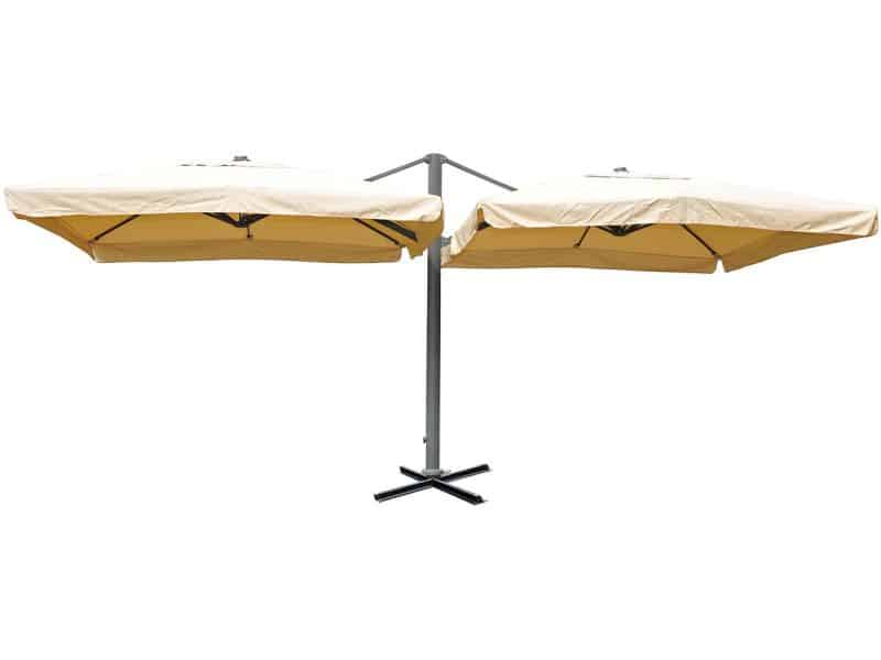 Zweefparasol T44, pergola luifel effect, 6,2x3m polyester 50kg ~ crème-beige