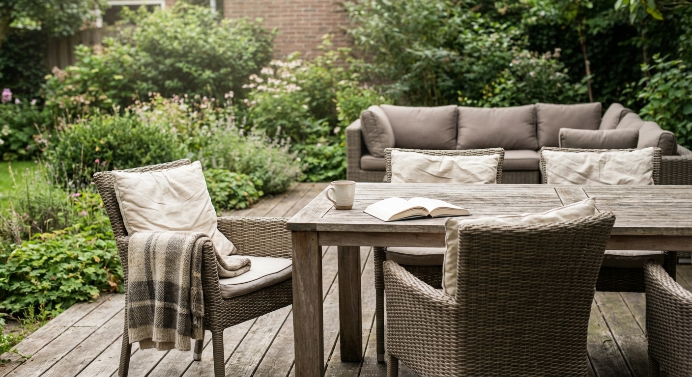 Gezellige tuinset met houten tafel en stoelen