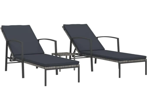 2-delige Ligbedden Set met Tafel - Verstelbaar Poly Rotan Tuin