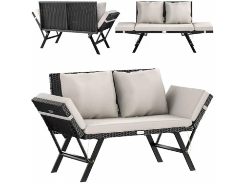 2-in-1 Polyrattan Tuinbank en Ligbed 176 x 56 x 81