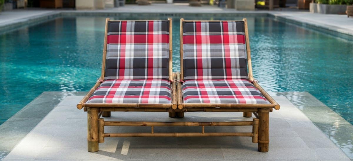 2 persoons luxe bamboe ligbed met kussens en verstelbare rugleuning