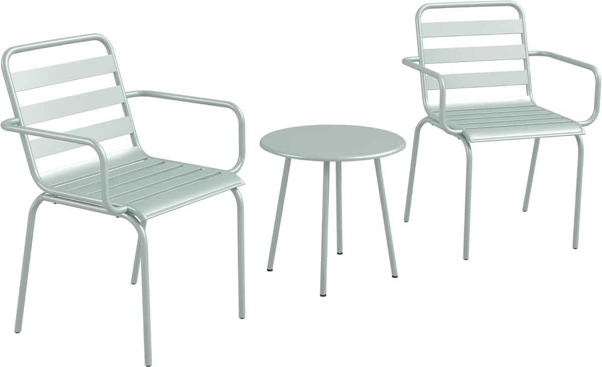 3 delig bistroset voor balkon en terras inclusief stapelbare stoelen