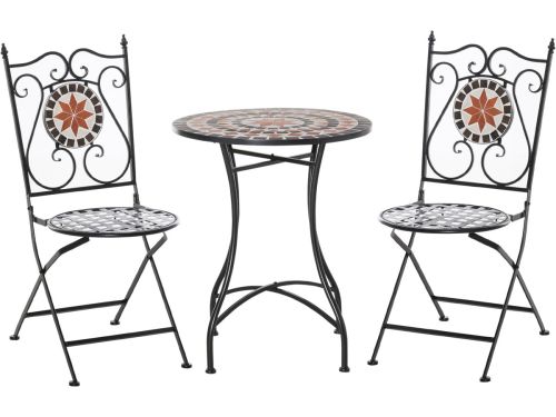 3-Delig Tuinmeubelen Set - Balkonset Met Mosaïek Tafel En Inklapbare