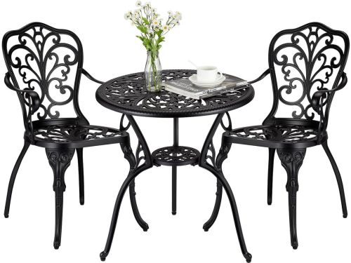 3-Delig Vintage Bistroset Gietaluminium - Tuintafel met Parasolgat en 2