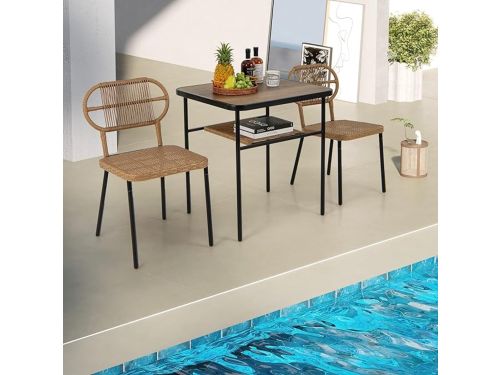 3-delige Balkonset met Tafel en 2 Stoelen - Ruimtebesparende Rotan