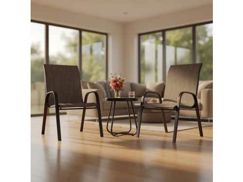 3-delige Bistroset Balkon - Tuinmeubelset met 2 Stapelbare Stoelen en