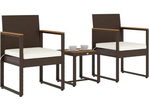 3-delige Bistroset Buiten met Rotan Stoelen en Acaciahouten Tafel