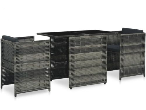 3-delige Bistroset met Kussens van Poly Rattan in Grijs