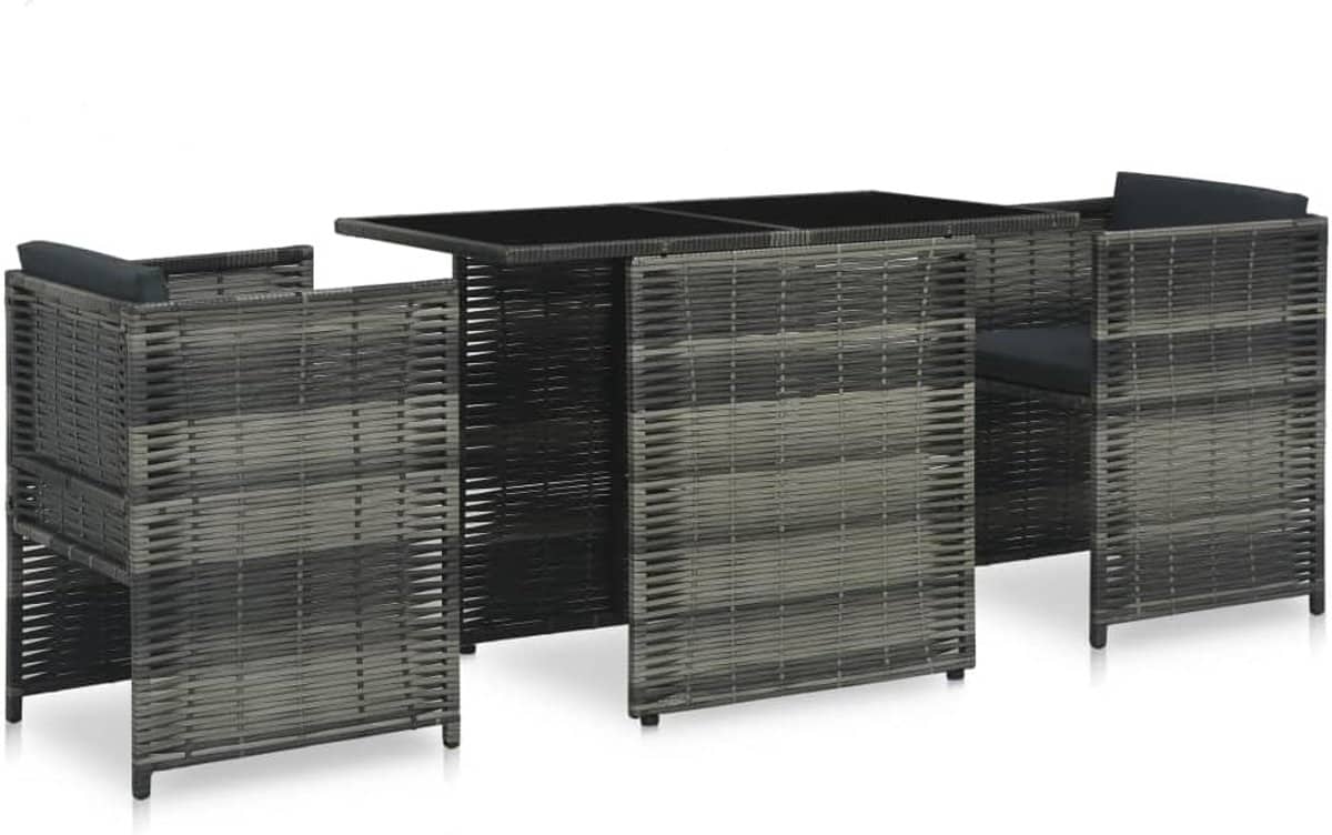 3 delige bistroset met kussens van poly rattan in grijs