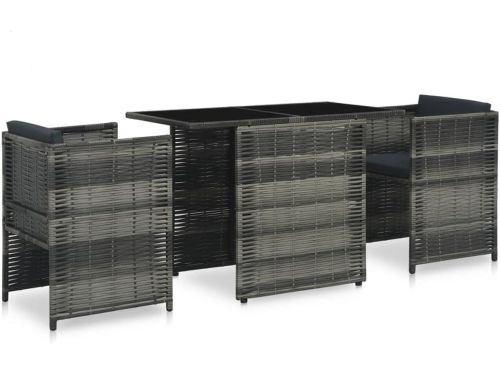 3-delige Bistroset met Kussens van Poly Rattan in Grijs