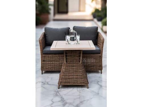 3-delige Luxe Bistroset met Kussens - Grijs Polyrattan Balkonset met