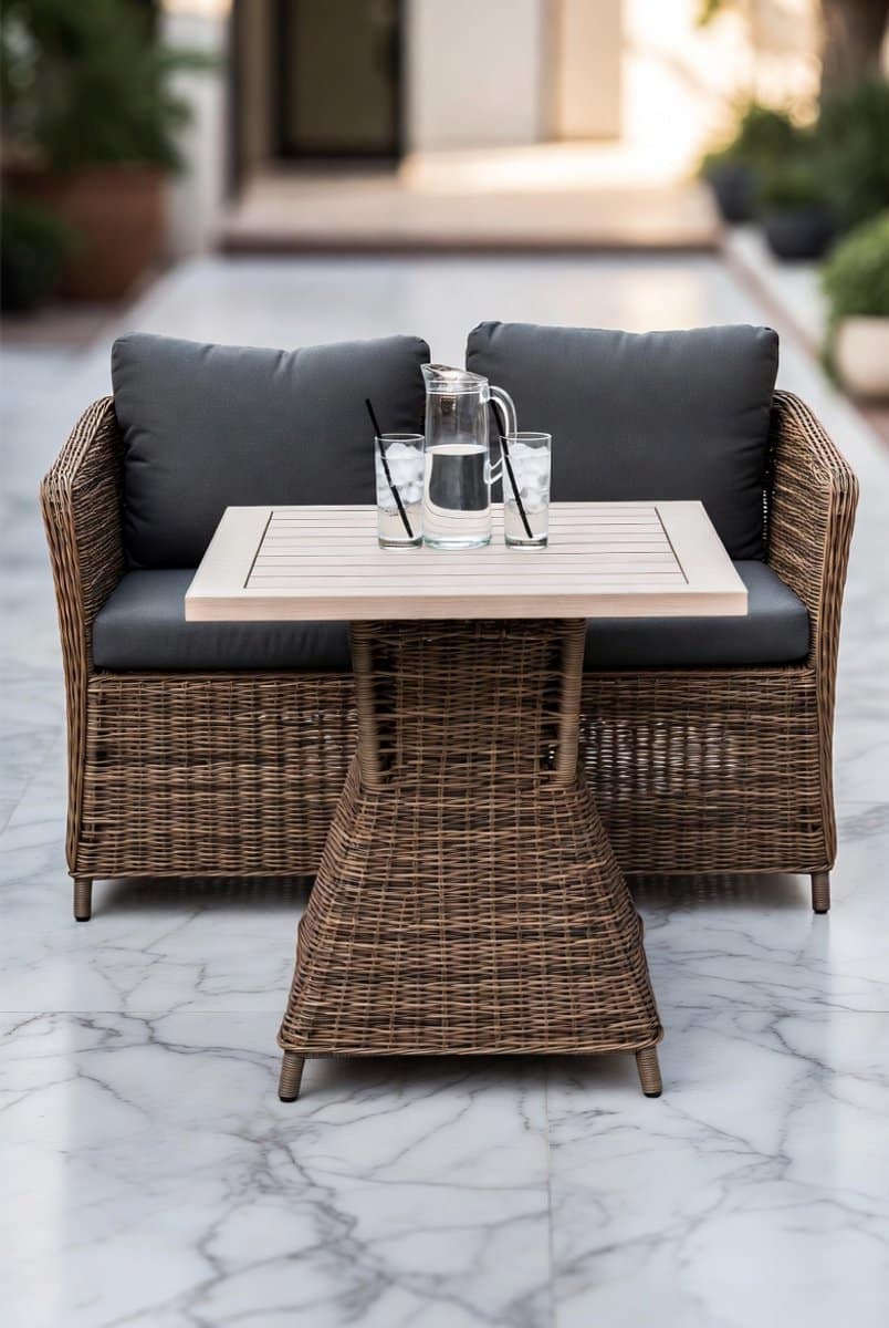 3 delige luxe bistroset met kussens grijs polyrattan balkonset met