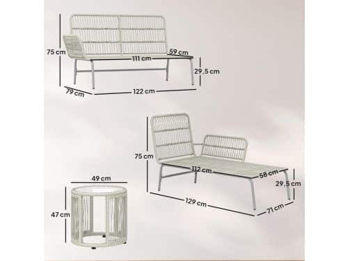 3-delige Luxe Loungeset voor Buiten - Chaise Longue, Tweezitsbank en