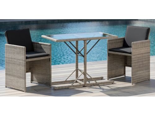 3-delige Luxe Polyrattan Bistroset met Kussens - Lichtgrijs | Inklapbare