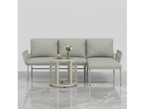 3-delige Luxe Polyrotan Loungeset met Chaise Longue, 2