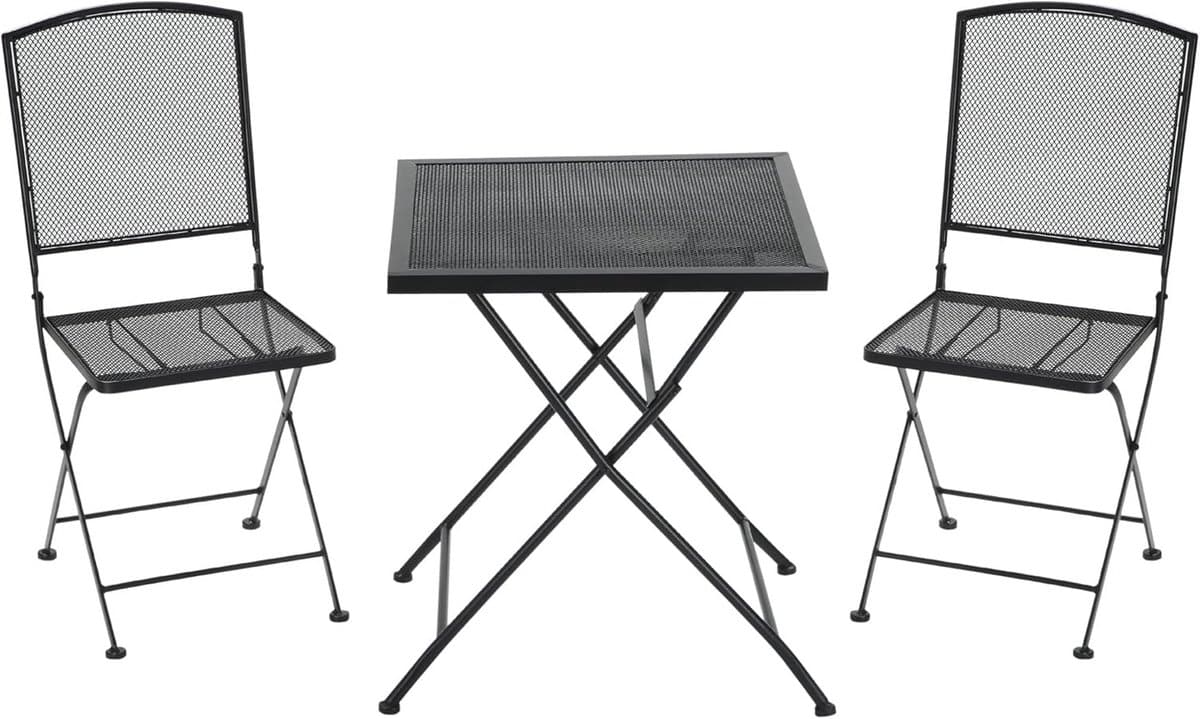 3 delige metalen bistroset met 2 klapstoelen en tafel voor balkon