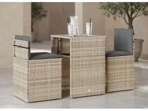 3-delige Polyrattan Bistroset met Kussens - Lichtgrijs | MedaHomeStore