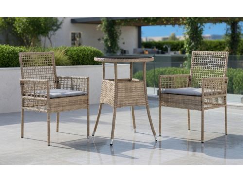 3-delige Polyrattan Tuinmeubelset Beige - Bistro Set met Tafel en