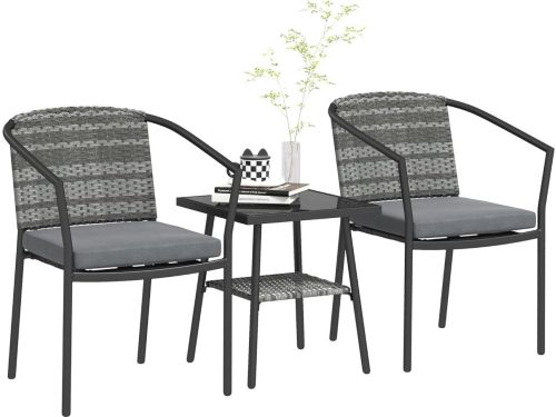 3-delige rotan bistroset met kussens - tuinmeubelset voor balkon