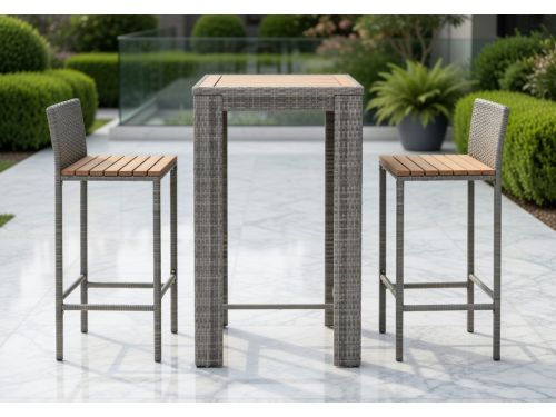 3-delige Tuinbar Set Grijs - Polyrattan & Massief Acaciahout