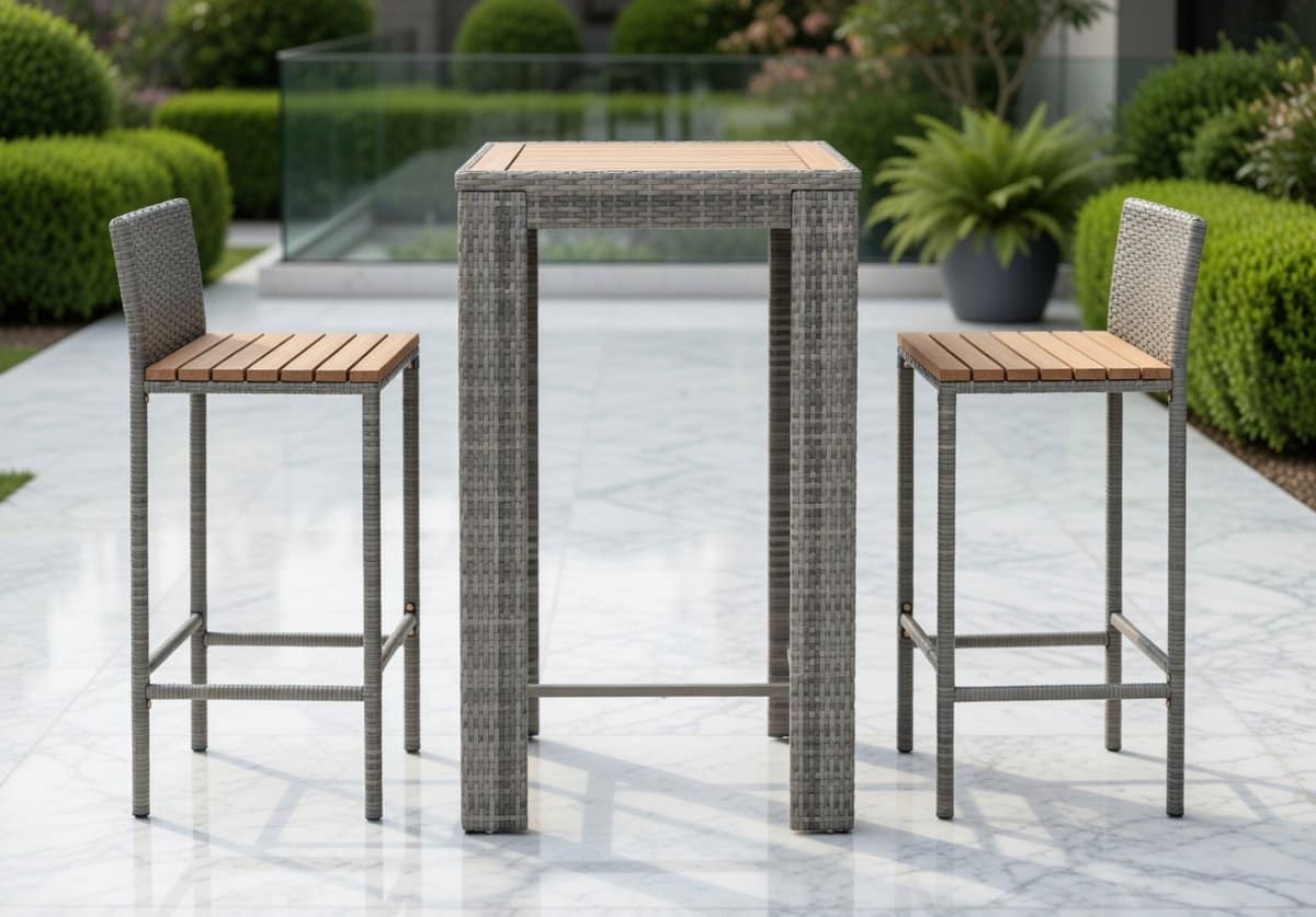 3 delige tuinbar set grijs polyrattan & massief acaciahout