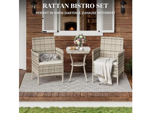 3-delige Tuinmeubelset Balkonset 2 Stoelen + Bijzettafel 60x59x84 cm