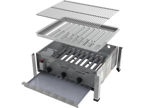 3-Pits RVS Gas BBQ 12 kW Basis Chassis