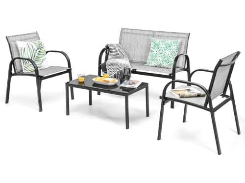 4-delige Loungeset Tuinset met Bank, 2 Stoelen en Salontafel