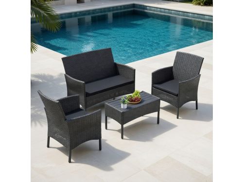 4-delige Luxe Polyrotan Balkon- en Tuin Loungeset - Weerbestendige Rattan