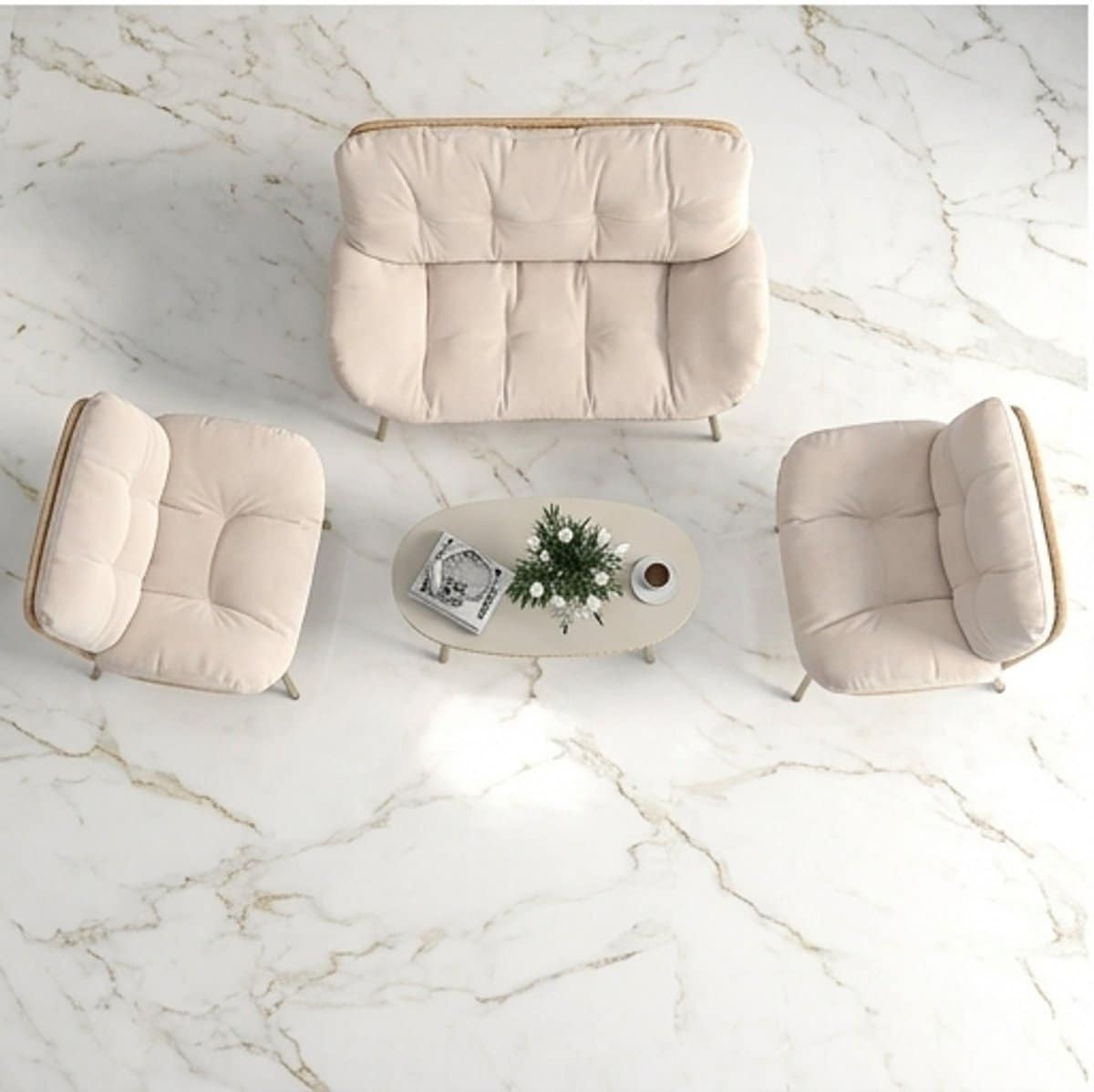 4 delige polyrotan loungeset tuinmeubelset voor 4 personen met 2