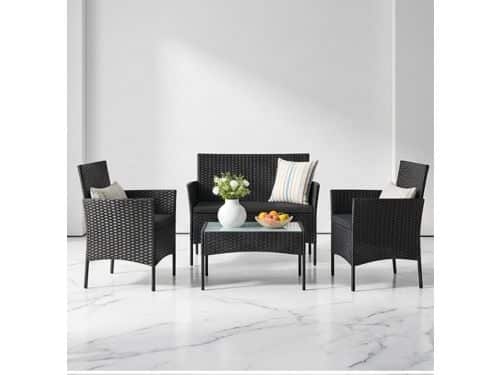 4-delige Polyrotan Loungeset Tuinmeubelset voor 4 Personen met 2