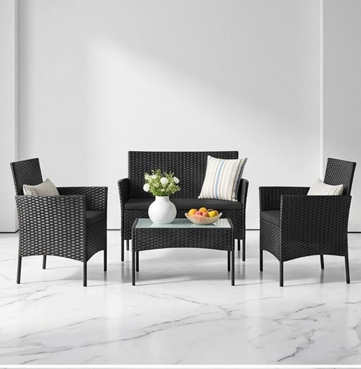 4 delige polyrotan loungeset tuinmeubelset voor 4 personen met 2