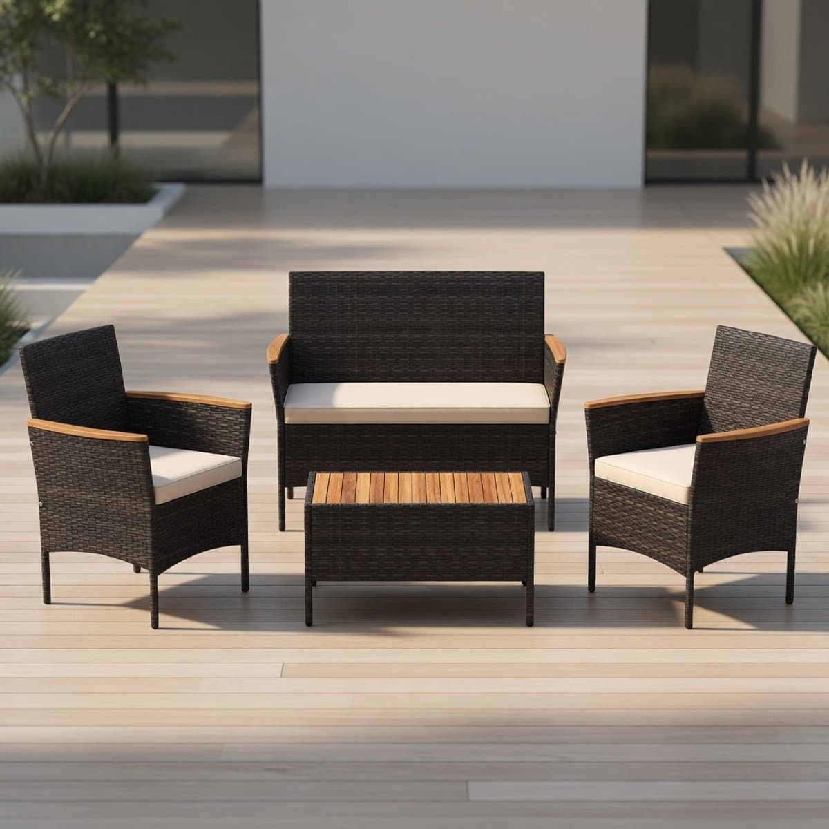 4 delige polyrotan loungeset voor tuin & balkon mobili bella