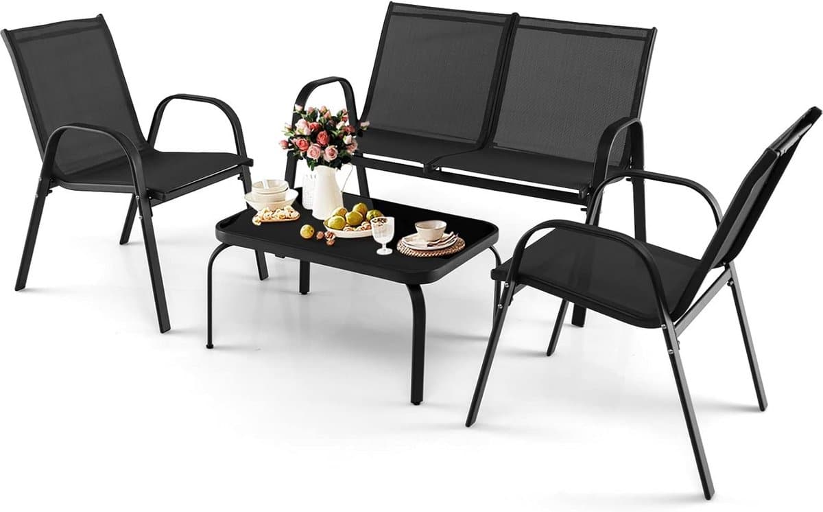4 delige tuinset balkonset met bank, 2 stoelen en salontafel