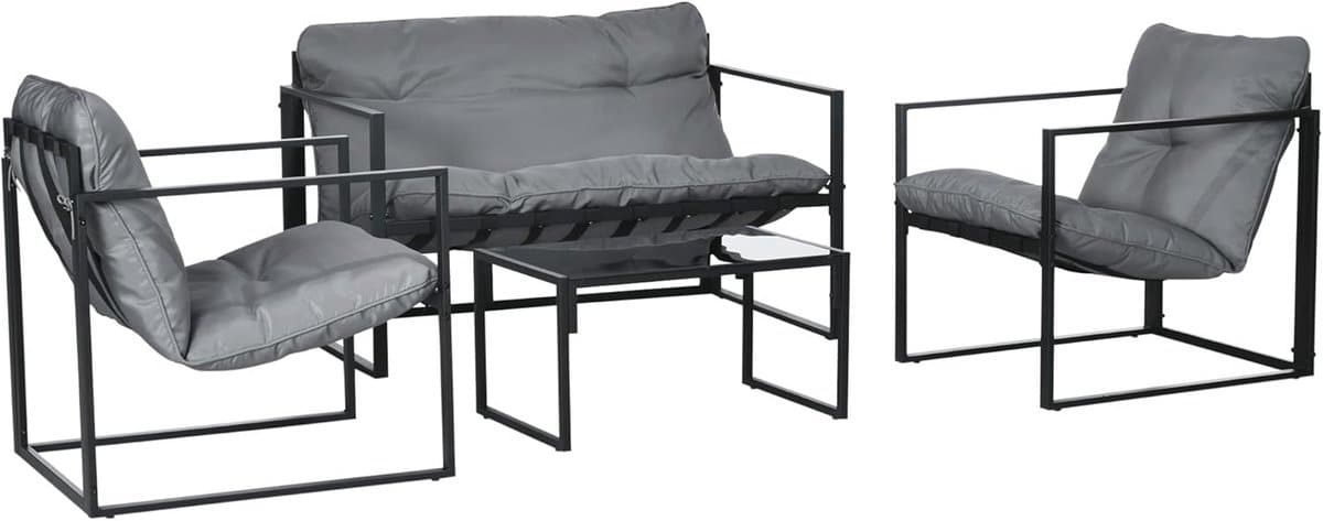 4 delige tuinset voor 4 personen met bank, stoelen en tafel