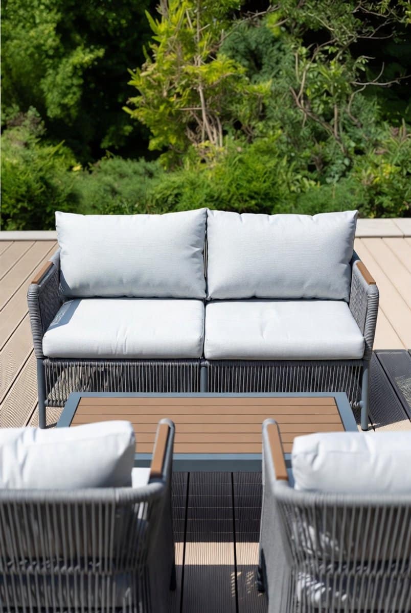 4 persoons tuin loungeset polyrotan met dubbele bank, 2 stoelen en