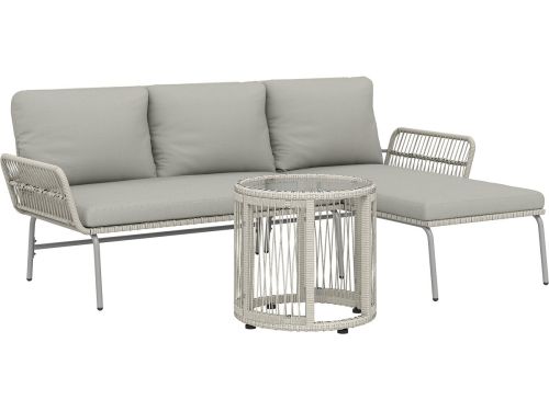 4goodz 3 persoons Loungeset met chaise longue en glazen tafel