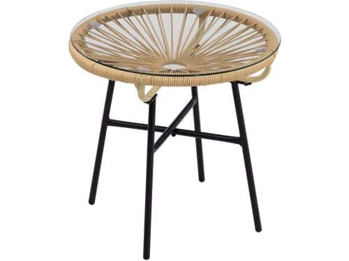 4goodz Bijzettafel Rond Polyrattan met Glasplaat 50 cm - Bruin