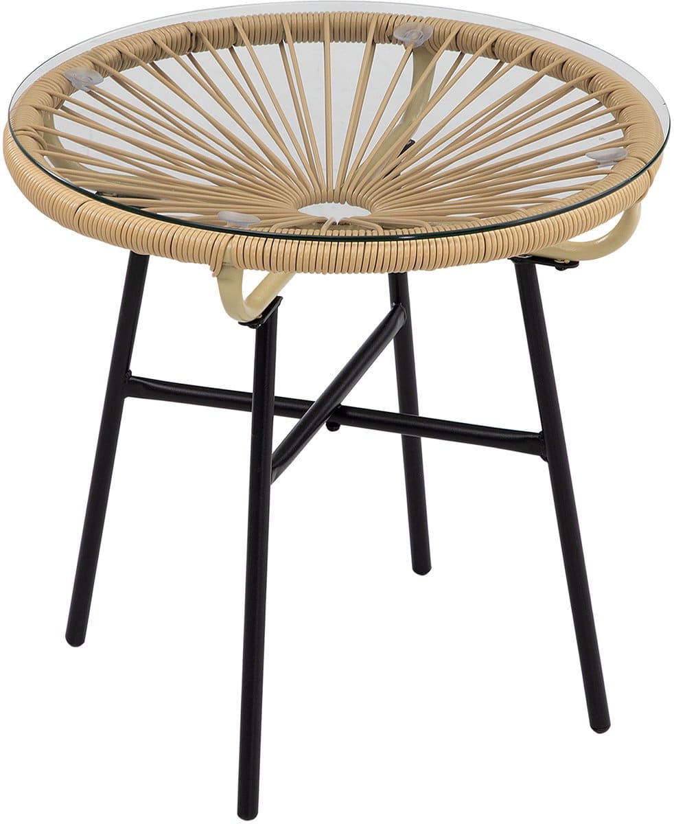 4goodz bijzettafel rond polyrattan met glasplaat 50 cm bruin