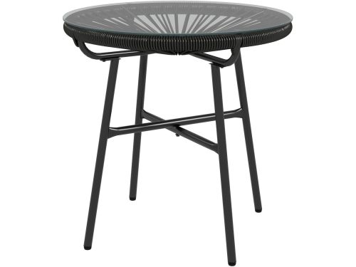 4goodz Bijzettafel Rond Polyrattan met Glasplaat 50 cm - Zwart