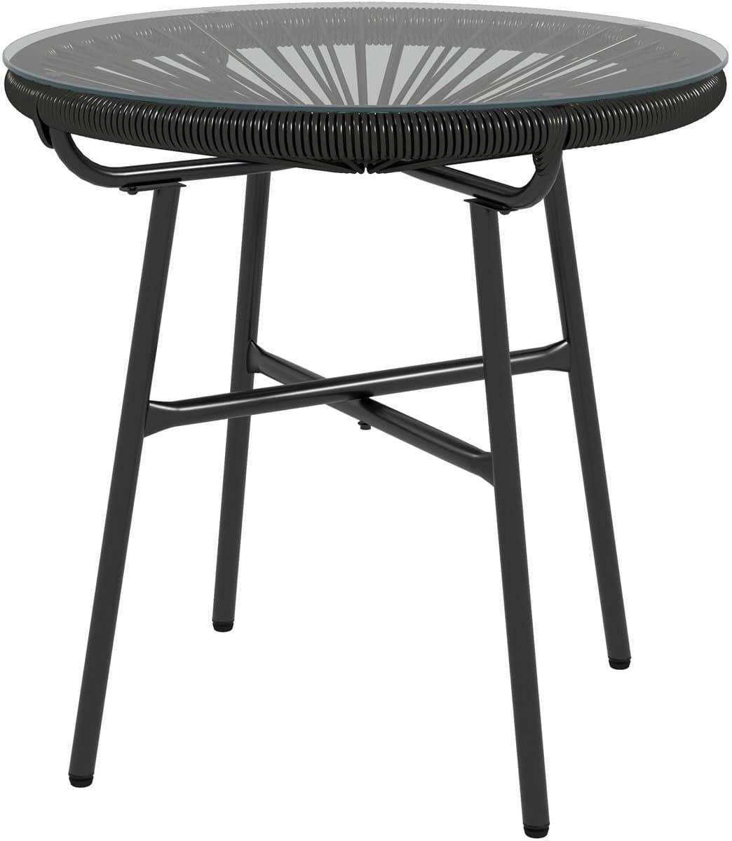 4goodz bijzettafel rond polyrattan met glasplaat 50 cm zwart