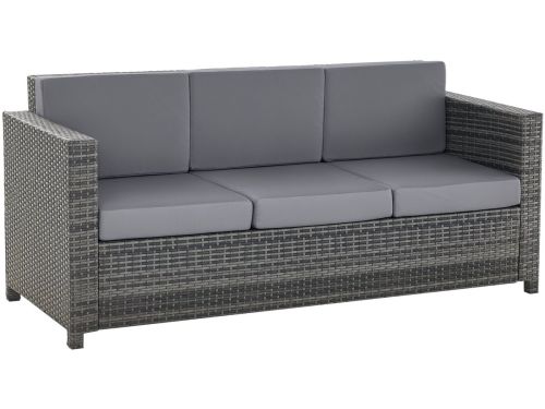 4goodz Poly-rotan bank met kussens 3-zits loungebank tuin - Grijs