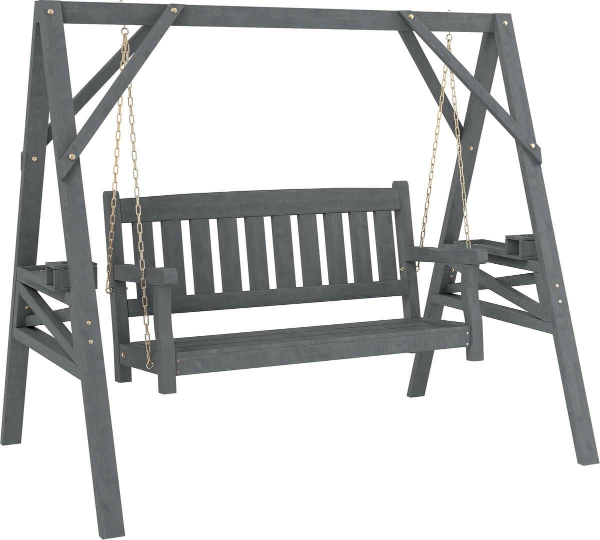 4goodz schommelbank 2 zits met bekerhouders en kettingen grijs