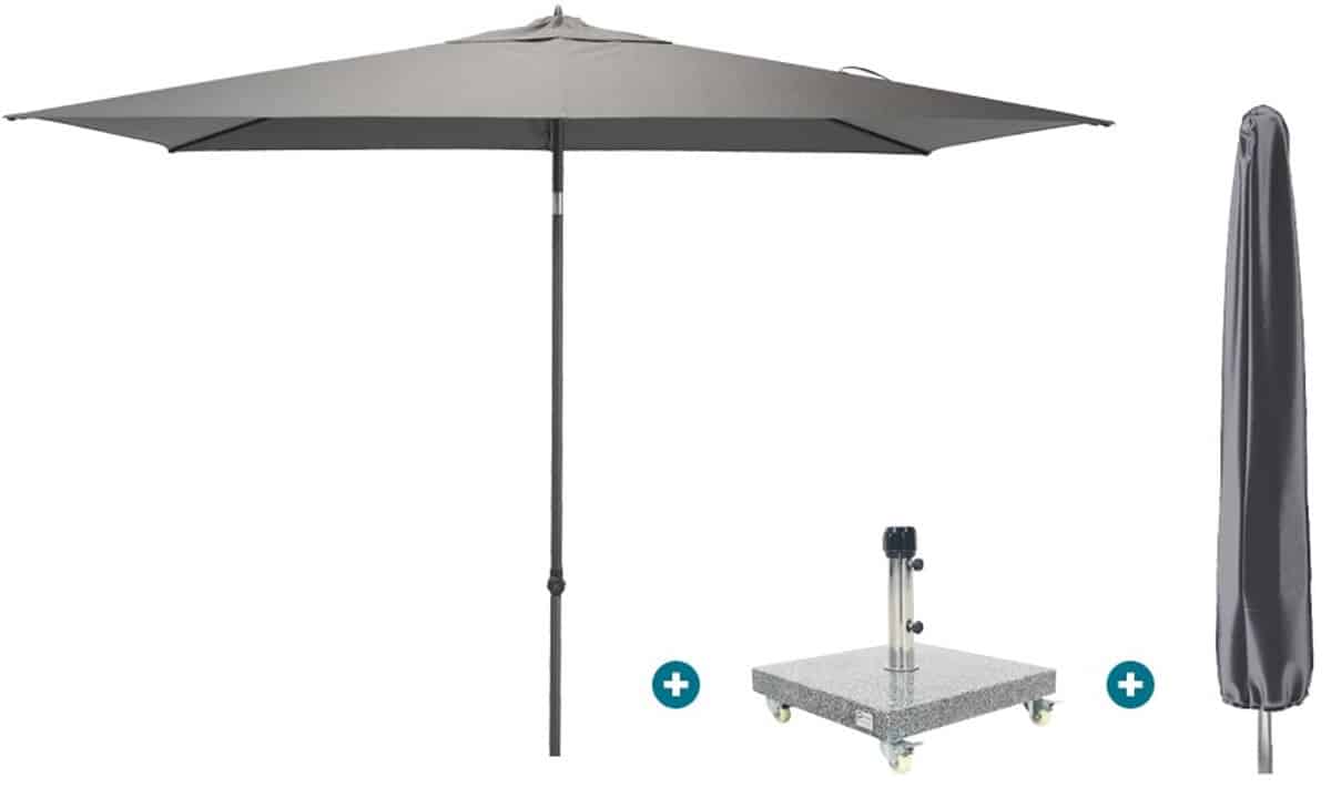 4so azzurro stokparasol 200×300 cm. charcoal sevilla voet en